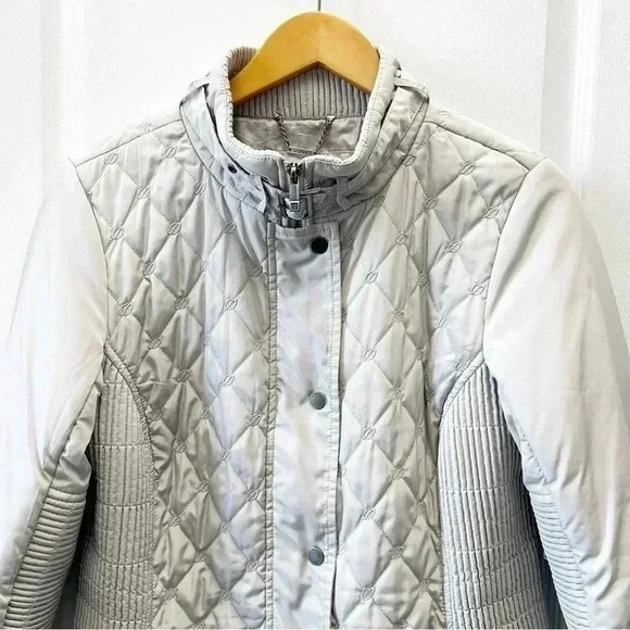 Spanner  Quilted Puffer Jacket Silver Metallic Dove Grey Size Medium - Picture 5 of 16